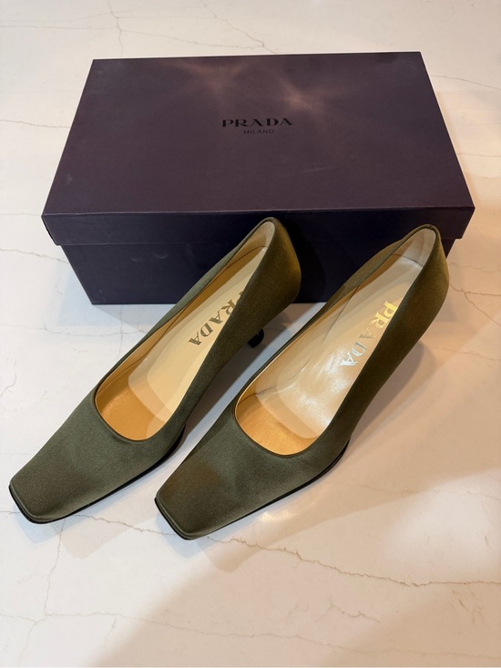 Prada Shoes - Vintage Prada "Tundra Raso" Satin Square Toe Heels - New With Original Box